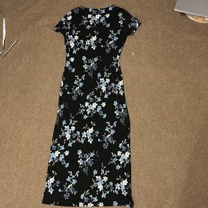 90’s Y2K Black Blue Floral Long Maxi Dress Size Medium